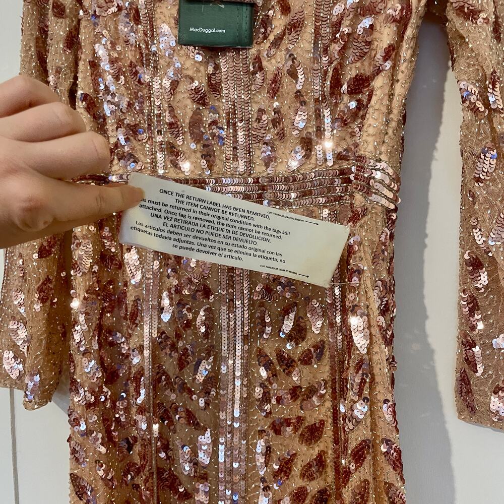 NWT Mac Duggal Rose Gold Embellished Long Sleeve Dress Formal Gown Sequins 14 - Picture 8 of 16